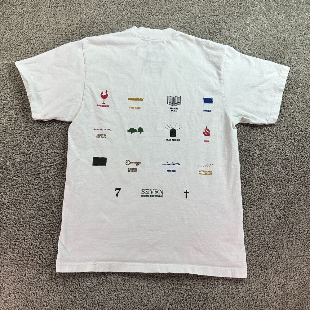 Brooke Shirt Womens Medium White Seven Symbols Short Sleeve Music